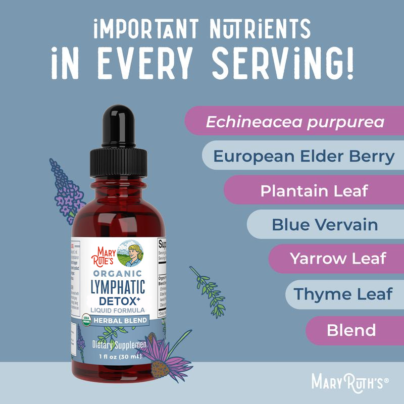 MaryRute’s® Organic Lymphatic Detox Drops – Immune & Energy Support with Echinacea, Elderberry & Blue Vervain – Vegan, 30 Servings