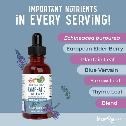 MaryRute’s® Organic Lymphatic Detox Drops – Immune & Energy Support with Echinacea, Elderberry & Blue Vervain – Vegan, 30 Servings
