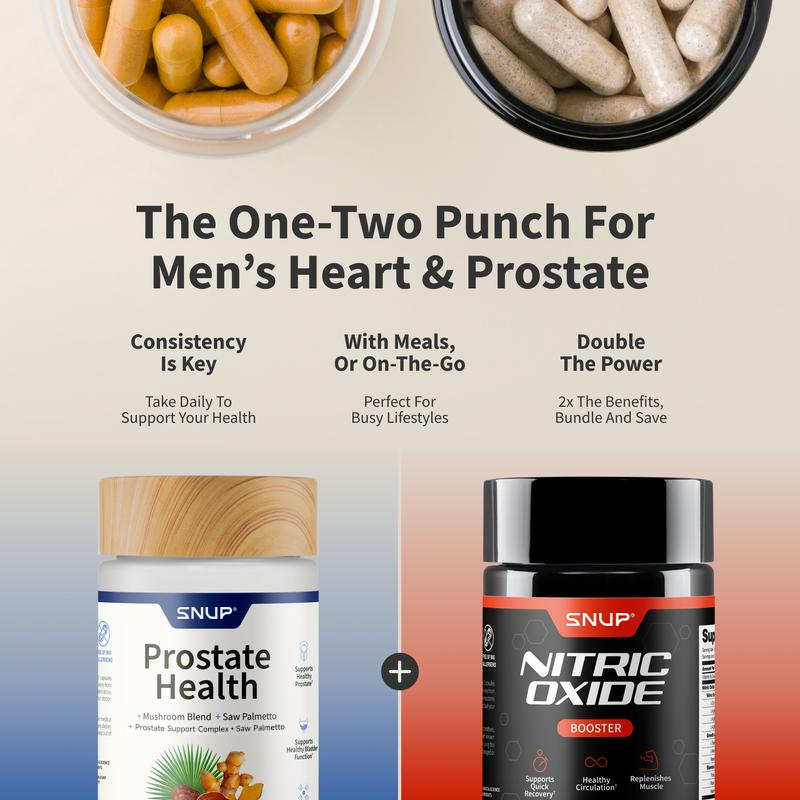 Ultimate Men's Health Bundle - Snap Supplements - Nitric Oxide Booster 60ct + Prostate Health Bundle - Natural Supplement Capsules - Support Blood Circulation & Prostate Health