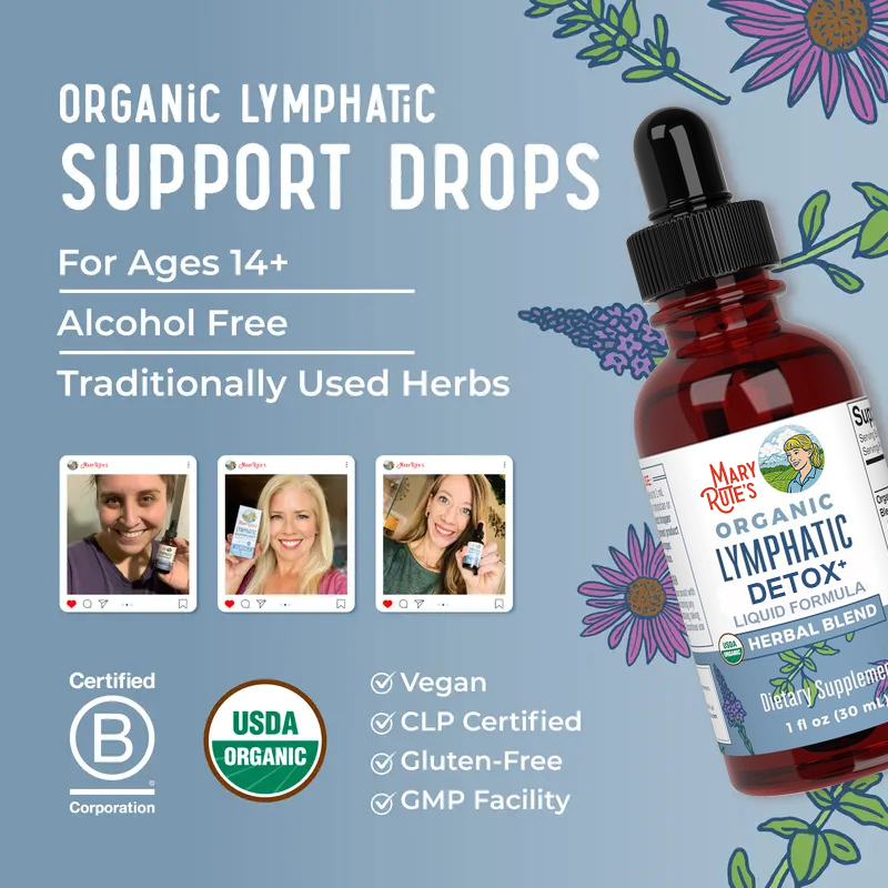 MaryRute’s® Organic Lymphatic Detox Drops – Immune & Energy Support with Echinacea, Elderberry & Blue Vervain – Vegan, 30 Servings