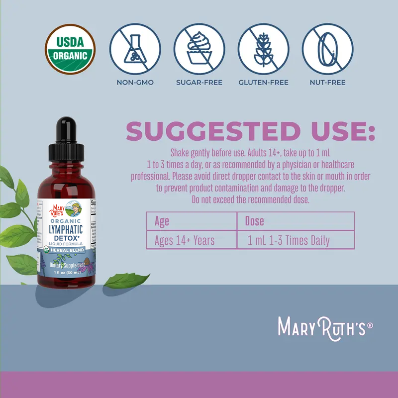 MaryRute’s® Organic Lymphatic Detox Drops – Immune & Energy Support with Echinacea, Elderberry & Blue Vervain – Vegan, 30 Servings