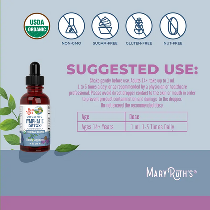 MaryRute’s® Organic Lymphatic Detox Drops – Immune & Energy Support with Echinacea, Elderberry & Blue Vervain – Vegan, 30 Servings